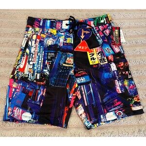 Fresh Prints Tokyo Cityscape Board Shorts Swim Trunks Men’s Medium NWT Streetwea